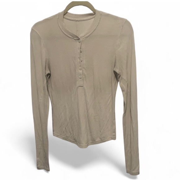 Lululemon Hold Tight Beige Long Sleeve Ribbed Henley Shirt - Picture 1 of 6